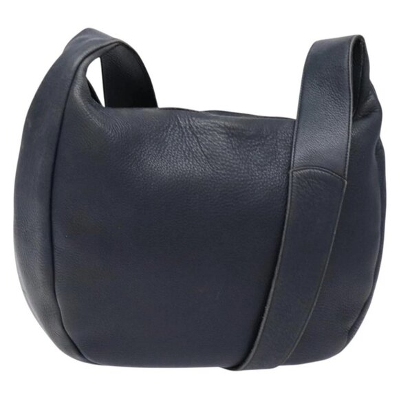 Salvatore Ferragamo Gancini Shoulder Bag Leather Navy Gold Auth 138329